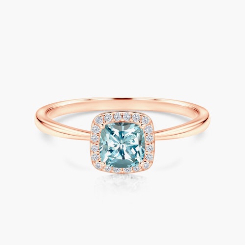 Pierścionek zaręczynowy SAVICKI: różowe złoto, akwamaryn, diamenty